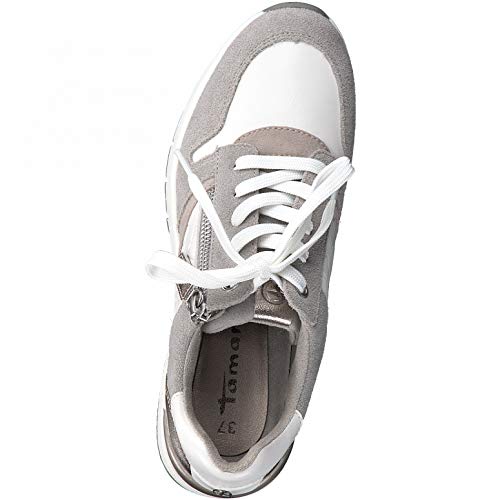 Tamaris Mujer Zapatillas, señora Bajo,Plantilla Desmontable,Zapatos Informales,Cuña de tacón,Zapatos Bajos,con Cordones,White Comb,42 EU / 8 UK