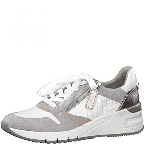 Tamaris Mujer Zapatillas, señora Bajo,Plantilla Desmontable,Zapatos Informales,Cuña de tacón,Zapatos Bajos,con Cordones,White Comb,42 EU / 8 UK