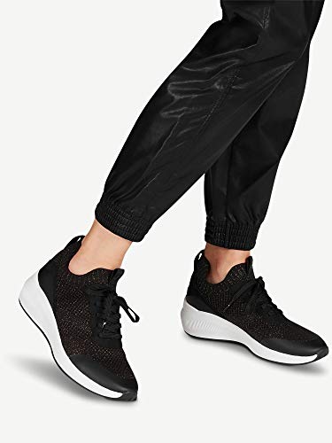 Tamaris Mujer Zapatos con Cordones, señora Zapatos Deportivos,Zapatos Bajos,Calzado de Calle,Zapatillas de cuña,Black Silver,38 EU / 5 UK