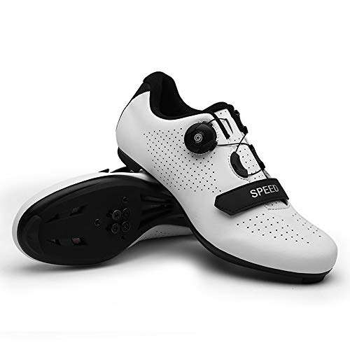 tangjiu Zapatos De Bloqueo De Bicicleta De Carretera Unisex, Bicicleta De Montaña con Taco Exterior Bicicleta Transpirable Zapatos Giratorios, Adecuados para Senderismo Y Ciclismo (Blanco,44)