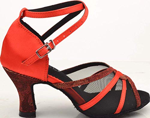 Tango Bride Zapatos de Baile para Mujer, tacón Medio, competiciones de profesión, Fiesta Latina Rumba, Color Rojo, Talla 42 EU