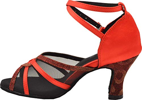 Tango Bride Zapatos de Baile para Mujer, tacón Medio, competiciones de profesión, Fiesta Latina Rumba, Color Rojo, Talla 42 EU