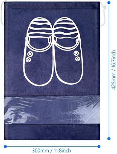 TankerStreet 10 Piezas Zapatos Conjuntos de Bolsas para Viajar Bolsa de Viaje para Guardar Ordenar con Cordón Multifunción a Prueba de Polvo Impermeable No Tejidas con Ventana Transparente Azul Oscuro