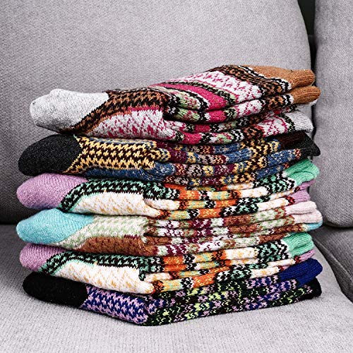 Tencoz 6 Pares de Calcetines Termicos Grueso Vintage Antideslizante de Lana para Hombres y Mujeres