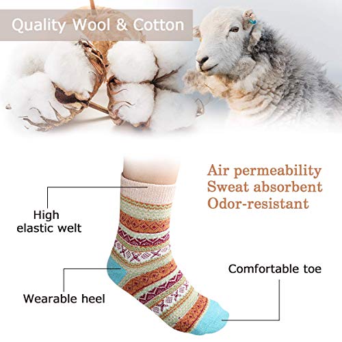 Tencoz 6 Pares de Calcetines Termicos Grueso Vintage Antideslizante de Lana para Hombres y Mujeres