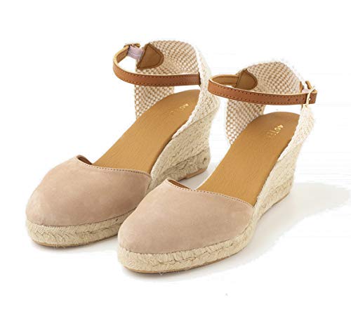 TEX - Alpargatas De Piel con Cuña Mujer, Nude, 37 EU