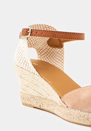TEX - Alpargatas De Piel con Cuña Mujer, Nude, 37 EU