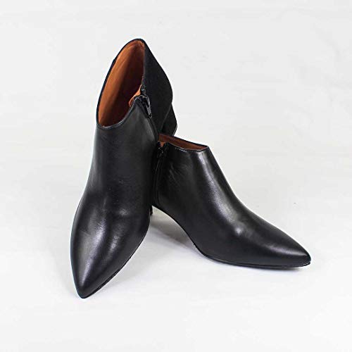 THYKET - Botines Estilosos de Vestir para Mujer en Piel con Tacon Ancho 5 cm y Punta Fina - Hechos en España - Cierre Cremallera - Moda Zapatos Abotinados - Napa Ante Negro - Negro 39 EU