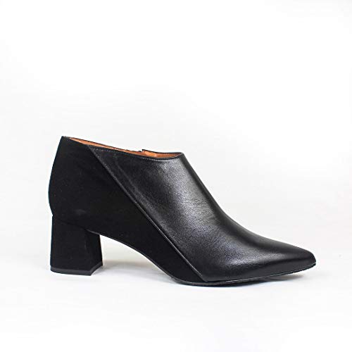 THYKET - Botines Estilosos de Vestir para Mujer en Piel con Tacon Ancho 5 cm y Punta Fina - Hechos en España - Cierre Cremallera - Moda Zapatos Abotinados - Napa Ante Negro - Negro 39 EU