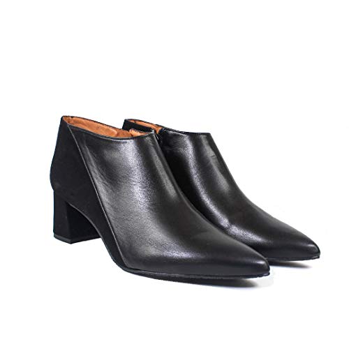 THYKET - Botines Estilosos de Vestir para Mujer en Piel con Tacon Ancho 5 cm y Punta Fina - Hechos en España - Cierre Cremallera - Moda Zapatos Abotinados - Napa Ante Negro - Negro 39 EU