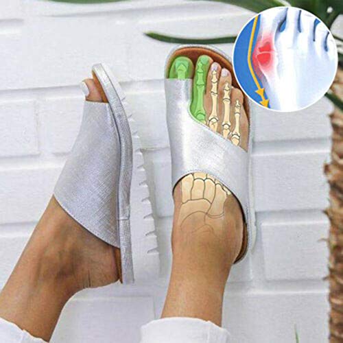 TIAS Sandalias Correctivas Sandalias Correctoras de Juanetes Ortopédicos Zapatos de Cuero de Pu para Mujer Zapatos de Corrección de Punta Gruesa Casual para Mujer de Fondo Grueso