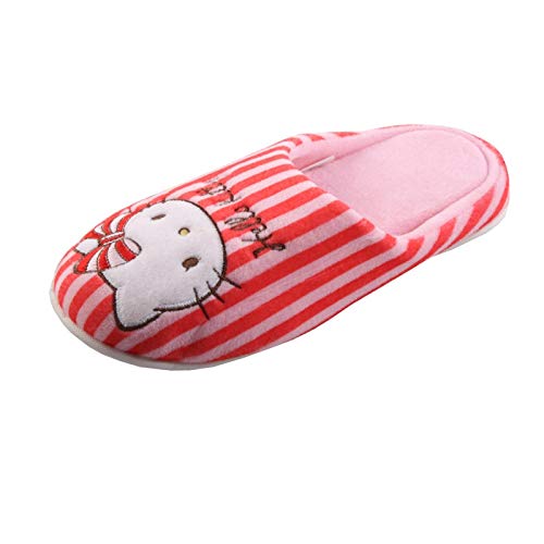 Tierhausschuhe Hello Kitty Katze Tier Hausschuhe Pantoffel Schlappen Slipper Kuscheltier Plüsch Mädchen, TH-Hellokitty, Modell Stripe Rot Rosa, Größe 30/31