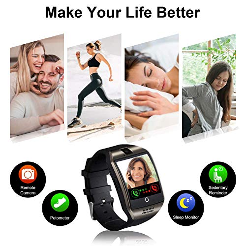 Tipmant Reloj Inteligente Mujer Hombre Smartwatch Pantalla táctil con Ranura para Tarjeta SIM Cámara Podómetro Moviles Baratos y Buenos Pulsera de Actividad para Android Xiaomi Samsung Huawei Negro