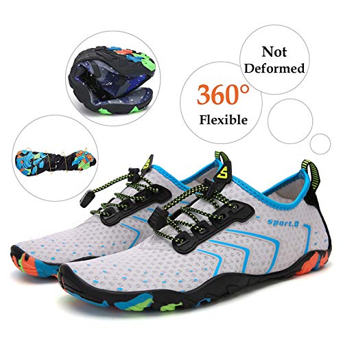 Tmaza Zapatos de Agua Mujer Secado Rápido Escarpines Piscina Respirable Antideslizante Escarpines Snorkel para Vela,Kayak,Buceo Azul Claro 41 EU
