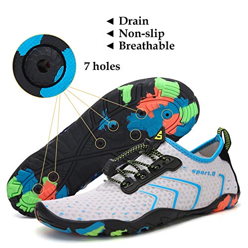 Tmaza Zapatos de Agua Mujer Secado Rápido Escarpines Piscina Respirable Antideslizante Escarpines Snorkel para Vela,Kayak,Buceo Azul Claro 41 EU