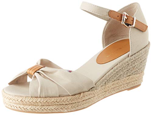Tommy Hilfiger Basic Opened Toe Mid Wedge, Sandalias con Punta Abierta Mujer, Beige (Stone Aep), 40 EU