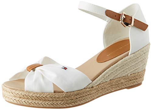 Tommy Hilfiger Basic Opened Toe Mid Wedge, Sandalias con Punta Abierta Mujer, Blanco (Ivory Ybi), 38 EU