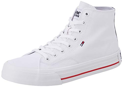 Tommy Hilfiger Classic Mid Tommy Jeans Sneaker, Zapatillas Altas Hombre, Blanco (White Ybs), 44 EU