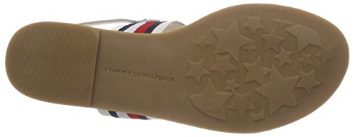 Tommy Hilfiger Corporate Ribbon Flat Sandal, Sandalias de Talón Abierto Mujer, Blanco (Whisper White 121), 36 EU