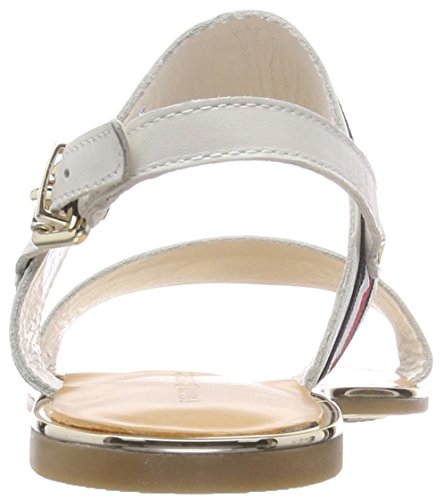 Tommy Hilfiger Corporate Ribbon Flat Sandal, Sandalias de Talón Abierto Mujer, Blanco (Whisper White 121), 36 EU