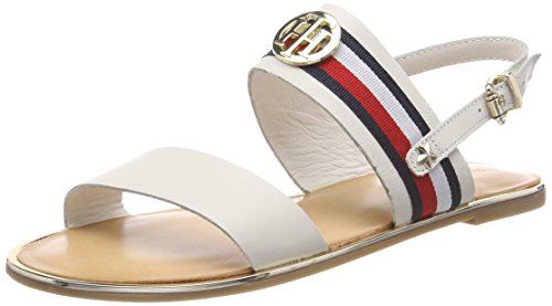 Tommy Hilfiger Corporate Ribbon Flat Sandal, Sandalias de Talón Abierto Mujer, Blanco (Whisper White 121), 36 EU