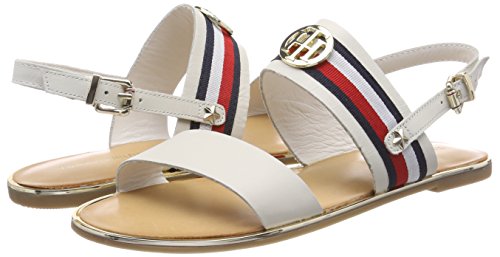 Tommy Hilfiger Corporate Ribbon Flat Sandal, Sandalias de Talón Abierto Mujer, Blanco (Whisper White 121), 36 EU