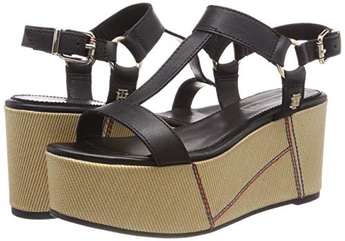 Tommy Hilfiger Elevated Leather Flatform Sandal, Sandalias con Plataforma Mujer, Negro (Black 990), 38 EU