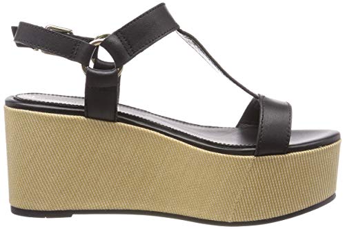 Tommy Hilfiger Elevated Leather Flatform Sandal, Sandalias con Plataforma Mujer, Negro (Black 990), 38 EU