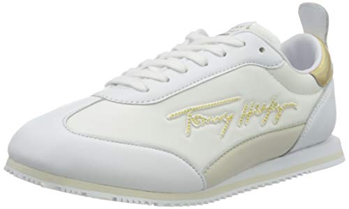 Tommy Hilfiger Gold Signature Retro Runner, Firma DE Oro Mujer, Blanco, 41.5 EU