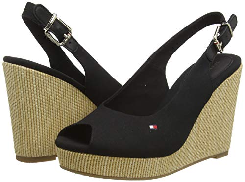 Tommy Hilfiger Iconic Elena Sling Back Wedge, Sandalias con Punta Abierta Mujer, Negro (Black Bds), 40 EU