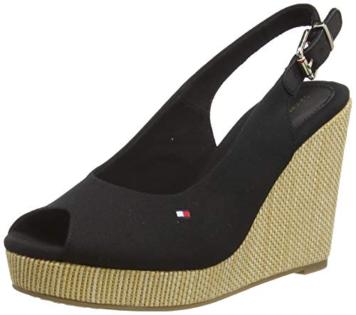 Tommy Hilfiger Iconic Elena Sling Back Wedge, Sandalias con Punta Abierta Mujer, Negro (Black Bds), 40 EU