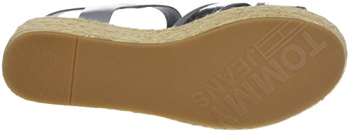 Tommy Hilfiger Metallic Flatform Sandal, Sandalias con Plataforma Plana Mujer, Plateado (Silver 000), 37 EU