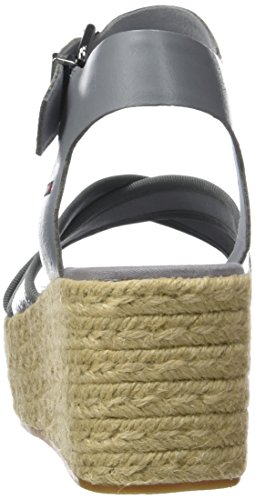 Tommy Hilfiger Metallic Flatform Sandal, Sandalias con Plataforma Plana Mujer, Plateado (Silver 000), 37 EU