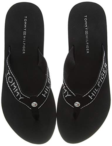 Tommy Hilfiger Metallic Mid Wedge Beach Sandal, Sandalias con Punta Abierta Mujer, Negro (Black Bds), 39 EU