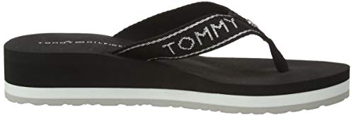 Tommy Hilfiger Metallic Mid Wedge Beach Sandal, Sandalias con Punta Abierta Mujer, Negro (Black Bds), 39 EU