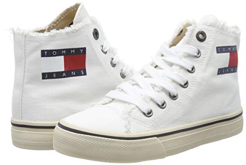 Tommy Hilfiger Wmn Hightop Tommy Jeans Sneaker, Zapatillas Mujer, Blanco (White 100), 39 EU