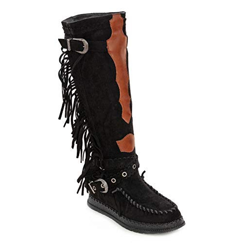 Toocool Botas de mujer indias ante flecos tacón interior zapatos JH20-72 Negro Size: 37 EU