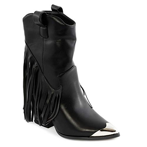 Toocool Texani - Botas de mujer Western con flecos de camperos, punta de metal, A9870 Negro Size: 36 EU