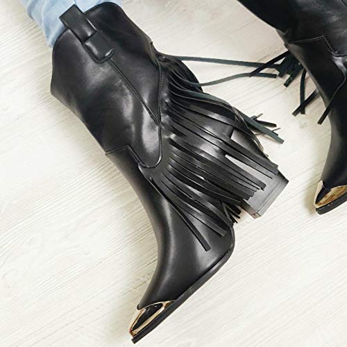 Toocool Texani - Botas de mujer Western con flecos de camperos, punta de metal, A9870 Negro Size: 36 EU
