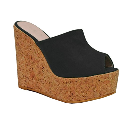 Toocool – Zapatos de mujer Zeppe Zeppa zatteroni ante corcho tacones altos bandeja CA128 Negro Size: 40 EU