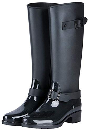 TQGOLD® Botas de Agua Mujer Niña Botas de Lluvia Altas Impermeable Goma Wellington Boots Negro Talla 36