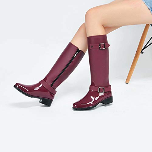 TQGOLD® Botas de Agua Mujer Niña Botas de Lluvia Altas Impermeable Goma Wellington Boots Rojo Talla 36