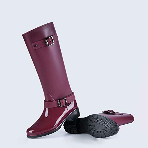 TQGOLD® Botas de Agua Mujer Niña Botas de Lluvia Altas Impermeable Goma Wellington Boots Rojo Talla 36