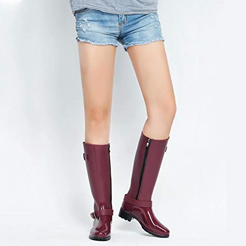 TQGOLD® Botas de Agua Mujer Niña Botas de Lluvia Altas Impermeable Goma Wellington Boots Rojo Talla 36