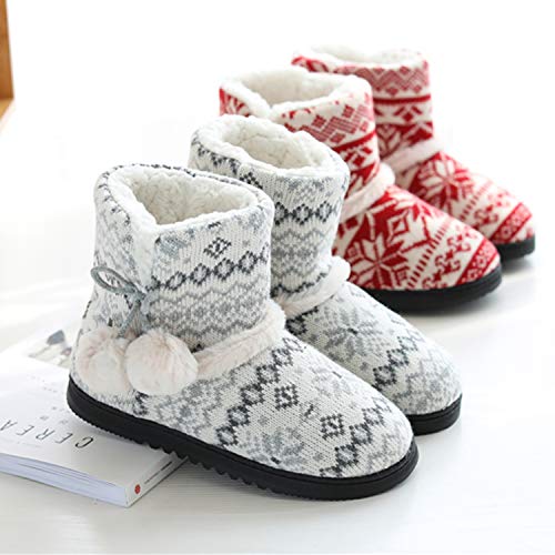 tqgold® Zapatillas de Estar por Casa Mujer Bota Pantuflas Cerradas Invierno Interior Antideslizante Suaves Peluche Bootie Gris Talla 37 38