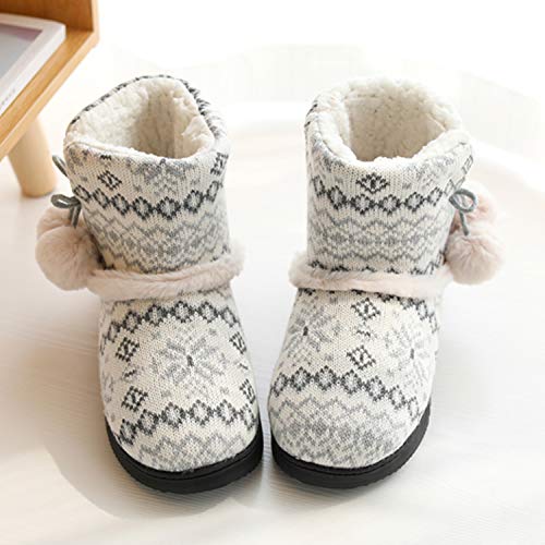tqgold® Zapatillas de Estar por Casa Mujer Bota Pantuflas Cerradas Invierno Interior Antideslizante Suaves Peluche Bootie Gris Talla 37 38