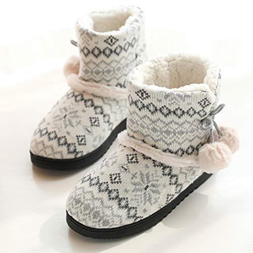 tqgold® Zapatillas de Estar por Casa Mujer Bota Pantuflas Cerradas Invierno Interior Antideslizante Suaves Peluche Bootie Gris Talla 39 40