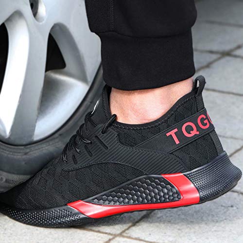 tqgold® Zapatillas de Seguridad para Hombre Mujer Zapatos Trabajo con Punta de Acero Negro Talla 39