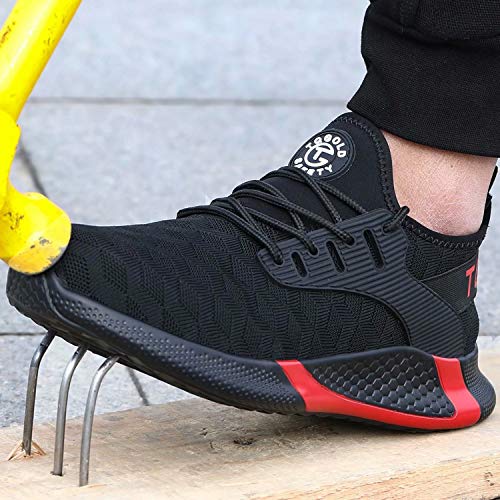 tqgold® Zapatillas de Seguridad para Hombre Mujer Zapatos Trabajo con Punta de Acero Negro Talla 39