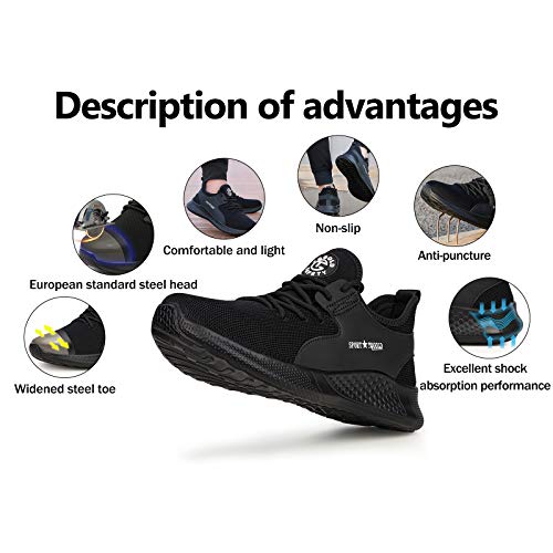tqgold Zapatos de Seguridad para Hombre Mujer S3 Zapatillas de Trabajo con Punta de Acero Ligero Transpirable y Antideslizante(Talla 41,Negro)